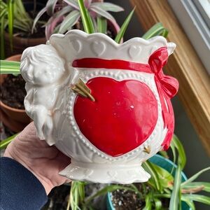 Vtg Ceramic Lark JN-4138 Valentines Heart Cherub MCM Planter Vase **READ**
